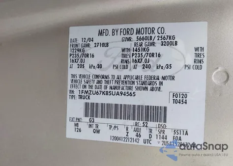 2005 Ford Explorer Sport Trac Adrenalin/Xls/Xlt from USA, damaged, VIN 1FMZU67K85UA94565